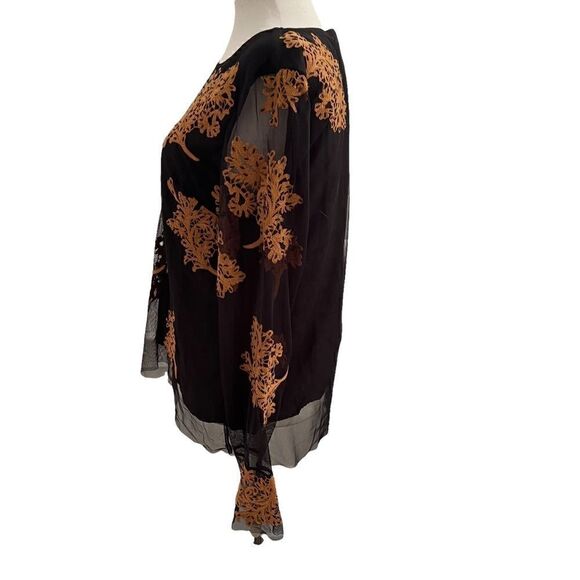 Sundance Boho Black + Gold Sheer Embroidered and Beaded Long Sleeve Top Small - Picture 4 of 7